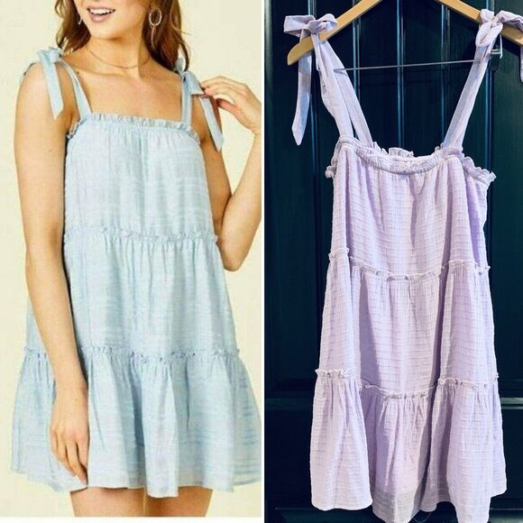 Altar'd State Dresses & Skirts - Altard State Bows Above Lavender Purple Ruffle Tie Shoulder Tiered Dress | Small